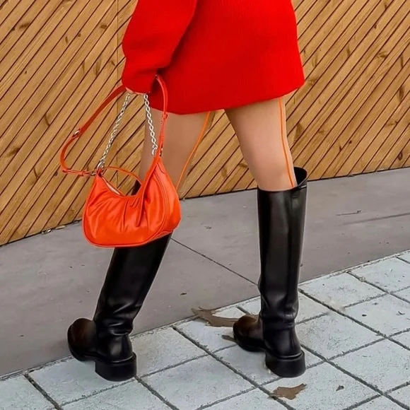 Zara black leather knee high boots blogger style toteme khaite the row - Picture 15 of 16